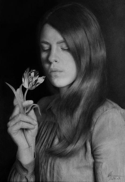 Self-portrait with tulip